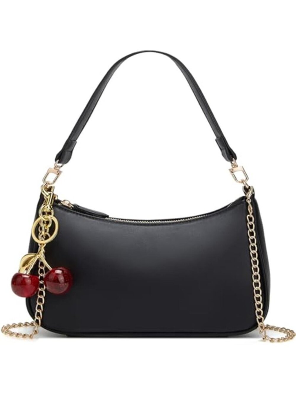 Black Cherry Charm Shoulder Bag for Women Vegan Leather Hobo Purse Y2K Under